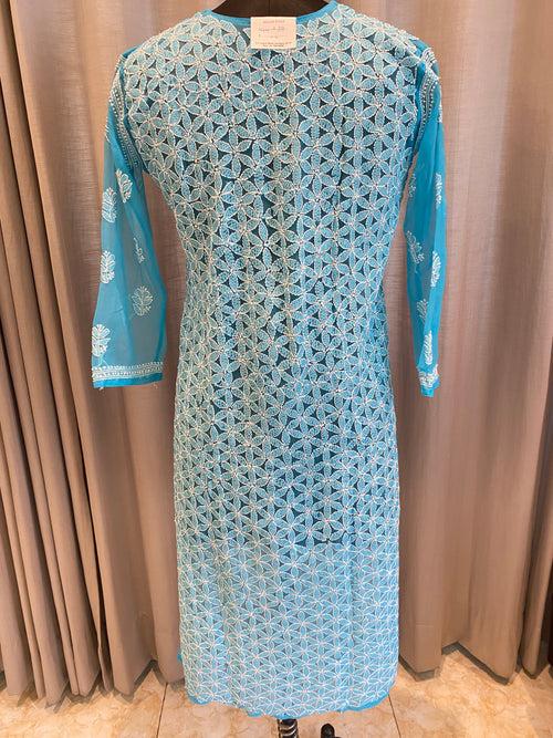 Veersons Chikankari Georgette Front and Back Lucknowi Chikankari Kurta