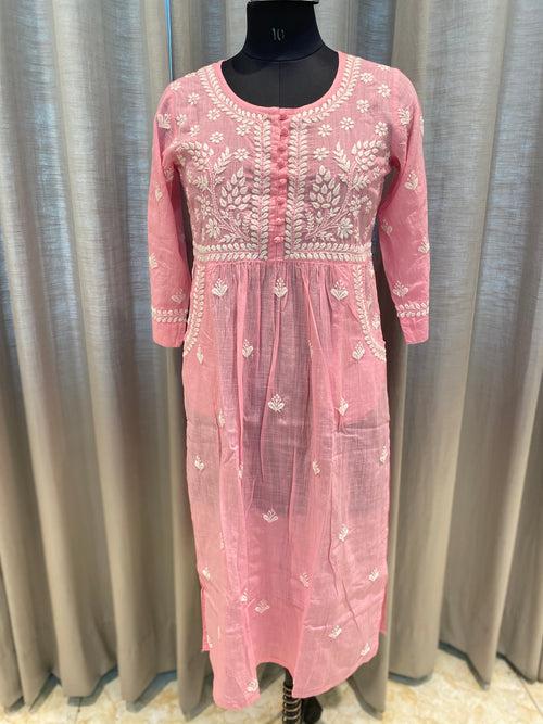 Veersons Chikankari HandEmbroidered Cotton Chikan Kurta with Side Pockets