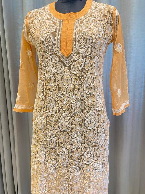 Veersons Chikankari Georgette Front and Back Lucknowi Chikankari Kurti