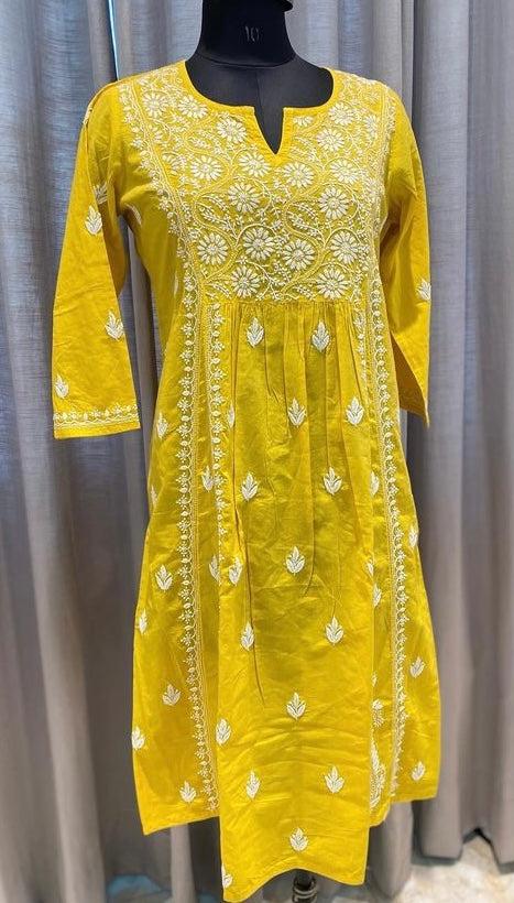 Veersons Chikankari Pure Cotton Char Kali Straight Lucknowi Chikankari Kurti