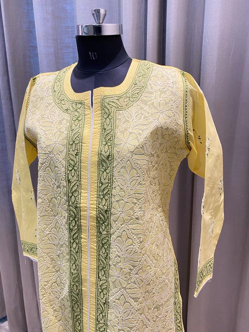 Veersons Chikankari Cotton Chikankari Front Jaal Lucknowi Chikan Kurti