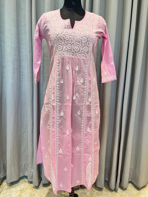 Veersons Chikankari Pure Cotton Char Kali Straight Lucknowi Chikankari Kurti