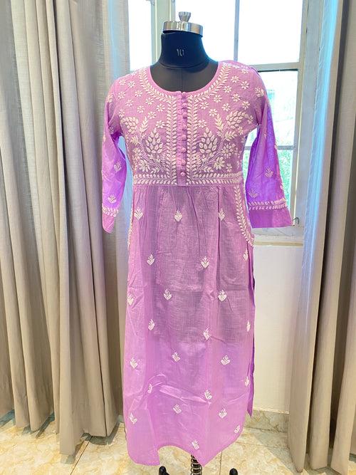 Veersons Chikankari HandEmbroidered Cotton Chikan Kurta with Side Pockets