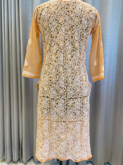 Veersons Chikankari Georgette Front and Back Lucknowi Chikankari Kurti