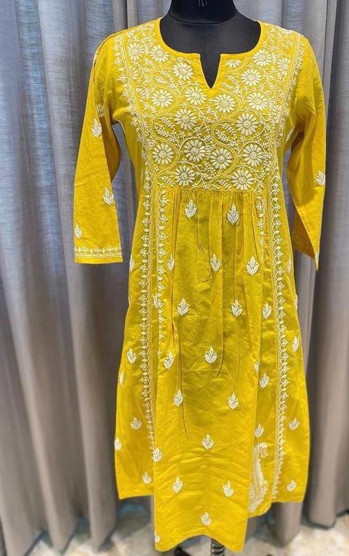 Veersons Chikankari Pure Cotton Char Kali Straight Lucknowi Chikankari Kurti