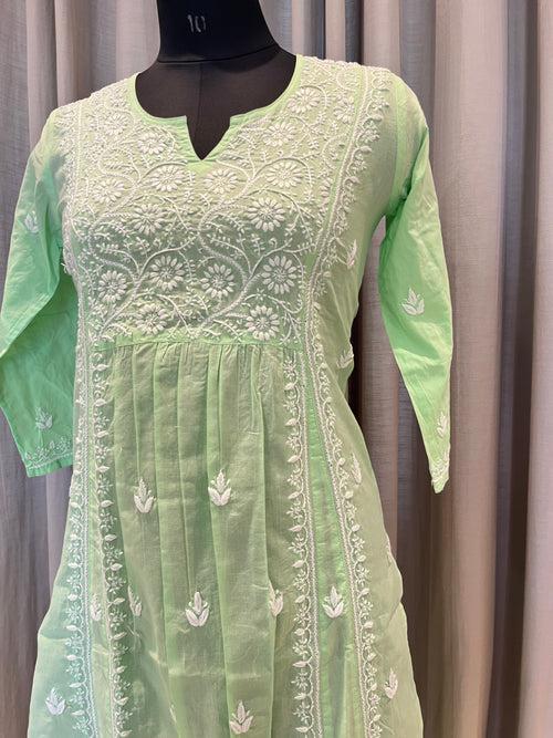 Veersons Chikankari Pure Cotton Char Kali Straight Lucknowi Chikankari Kurti