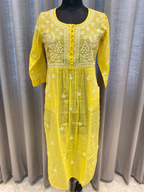 Veersons Chikankari HandEmbroidered Cotton Chikan Kurta with Side Pockets