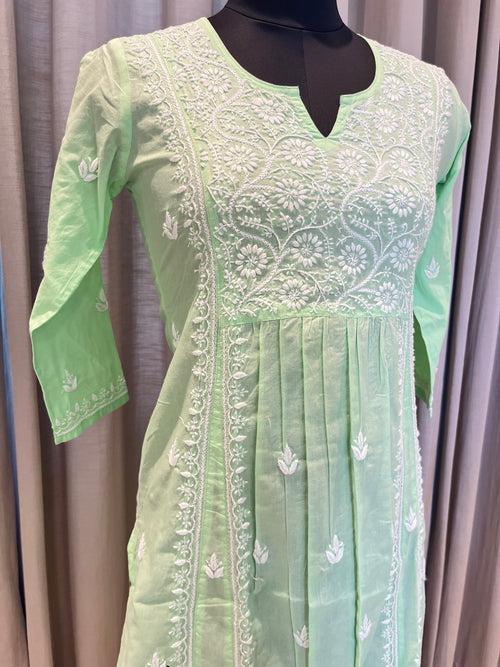 Veersons Chikankari Pure Cotton Char Kali Straight Lucknowi Chikankari Kurti