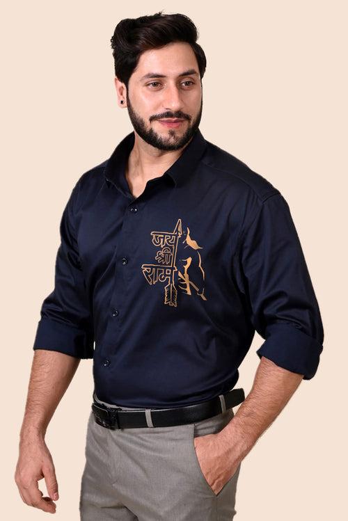 Ayodhya Pati Navy Handpainted Shirt