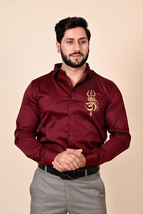 Trishul Maroon Handpainted Shirt