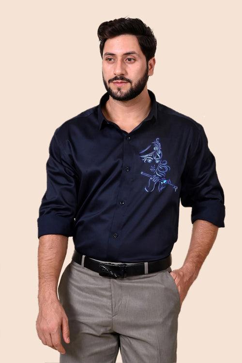 Glowing Krishna Navy Handpainted Shirt