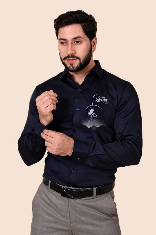 Siyaram Navy Handpainted Shirt