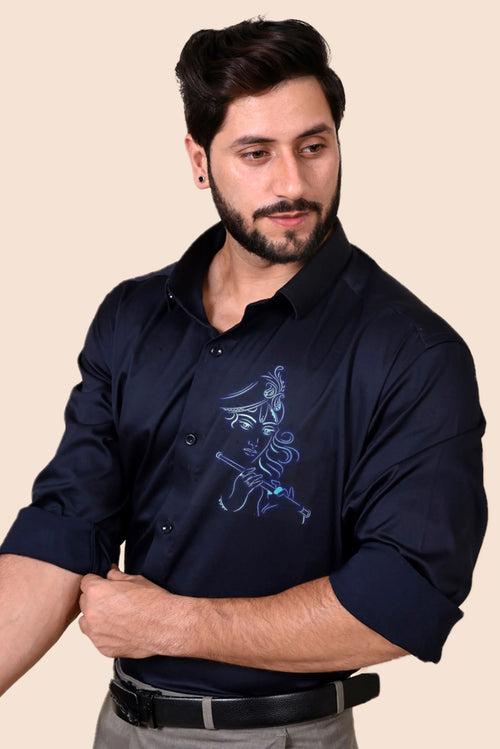 Glowing Krishna Navy Handpainted Shirt