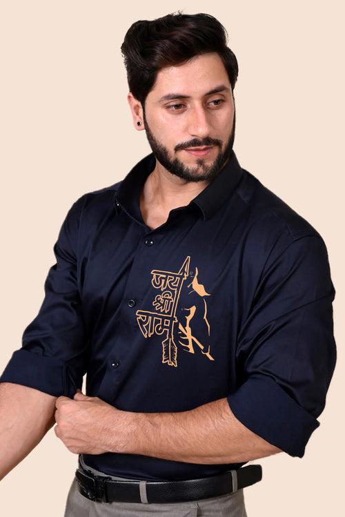 Ayodhya Pati Navy Handpainted Shirt