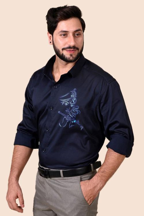 Glowing Krishna Navy Handpainted Shirt