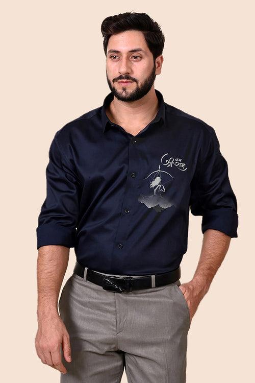 Siyaram Navy Handpainted Shirt