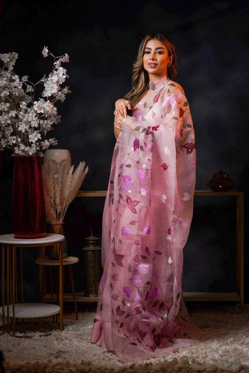 Breezy Bougainvillea Handpainted Saree