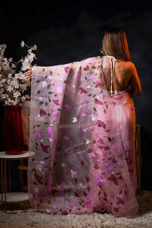 Breezy Bougainvillea Handpainted Saree