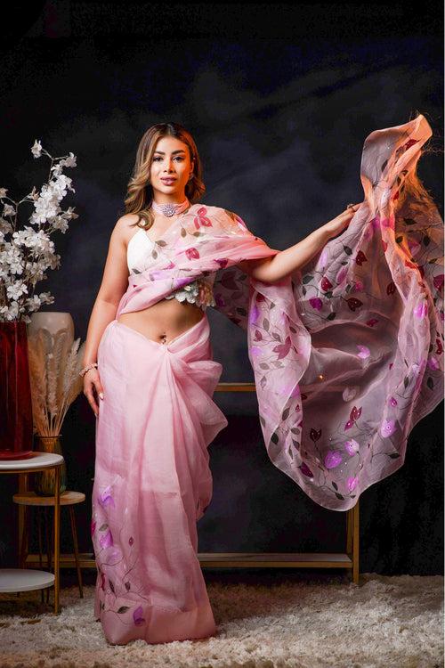 Breezy Bougainvillea Handpainted Saree