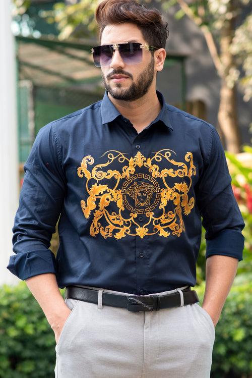 Alexander Navy Handpainted Shirt