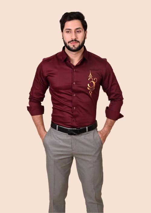 Om Maroon Handpainted Shirt