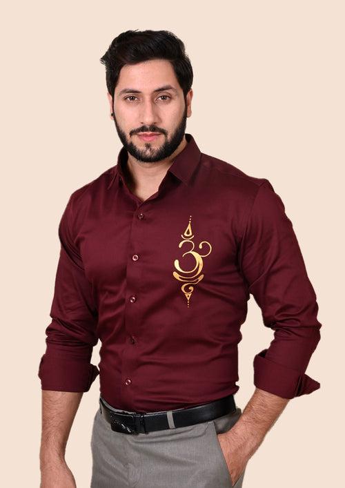 Om Maroon Handpainted Shirt