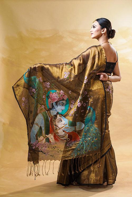 Radha Krishna Handpainted Saree