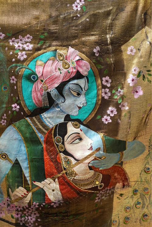 Radha Krishna Handpainted Saree