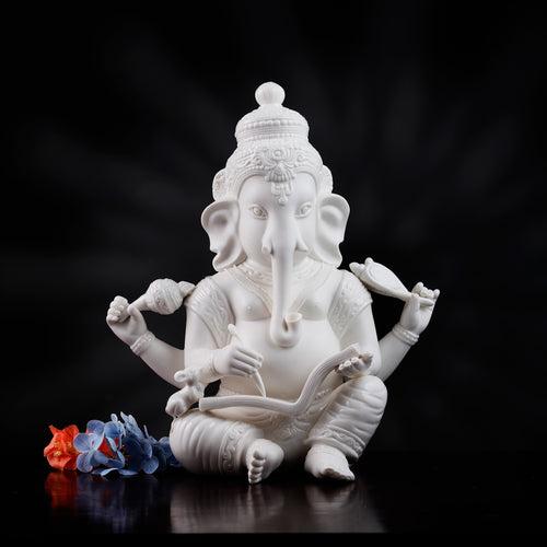 The Vighnaharta - High Porcelain Lord Ganesha Writing Mahabharata Statue (13 inches Tall)