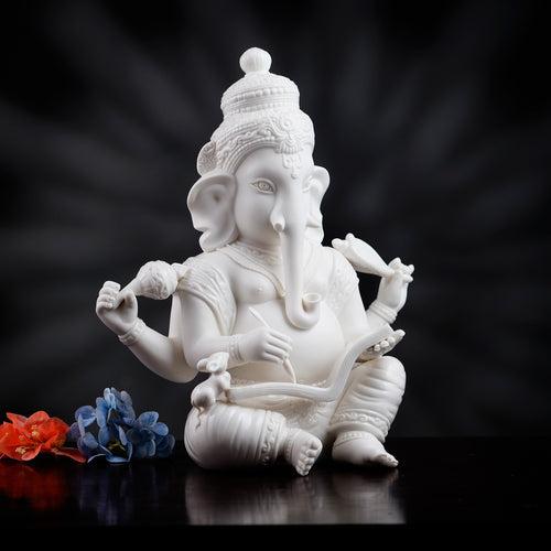 The Vighnaharta - High Porcelain Lord Ganesha Writing Mahabharata Statue (13 inches Tall)