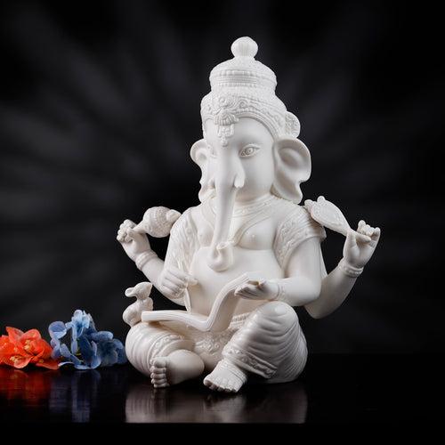 The Vighnaharta - High Porcelain Lord Ganesha Writing Mahabharata Statue (13 inches Tall)