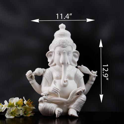 The Vighnaharta - High Porcelain Lord Ganesha Writing Mahabharata Statue (13 inches Tall)