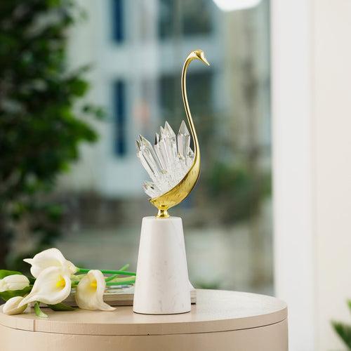 Swan Serenity: Marble, Crystal & Copper Swan Sculpture