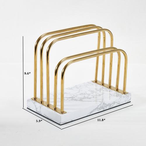 Artful Organization: Marble & Stainless Steel Decorative Magazine Holder