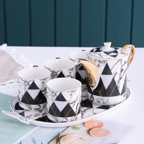 Black & White Marvel Evening Teaset (6 Pieces Set with Tray)