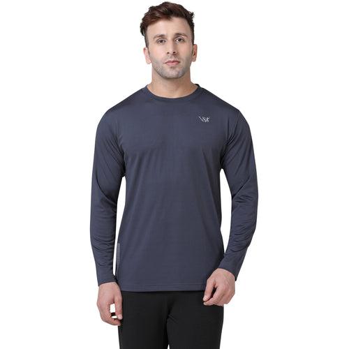 VS by Sehwag 4 Way Stretchable Round Neck Full Sleeve Grey T Shirt for Men