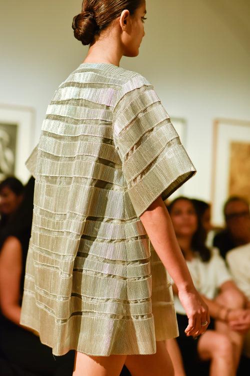 Metallic Landscape Applique Corrugated Dress