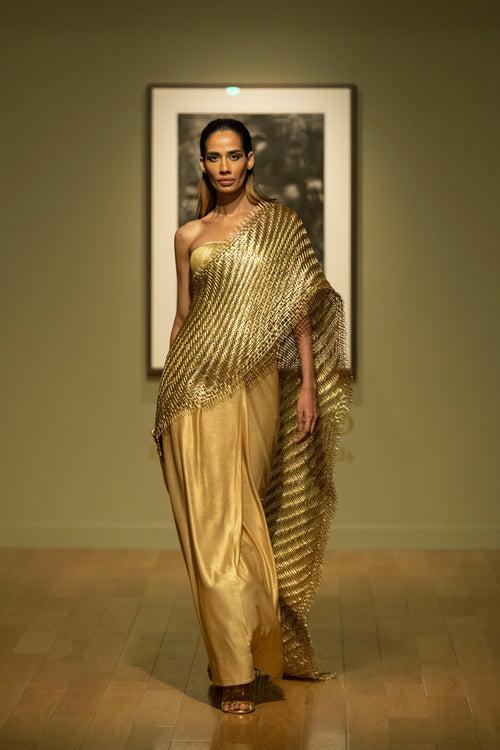 Metallic Cords Handwoven Saree Set