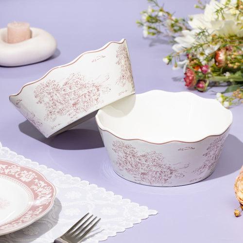 Eloise White & Pink Serving Bowl- Set of 2