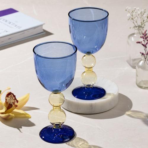 Cielo Porcelain Blue & Yellow Balloon Glass- Set of 2