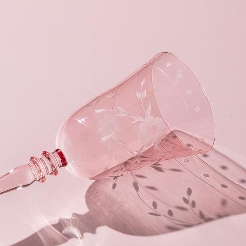 Cyril Etched Pink Crystal Glass Set - Set of 2