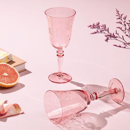 Cyril Etched Pink Crystal Glass Set - Set of 2