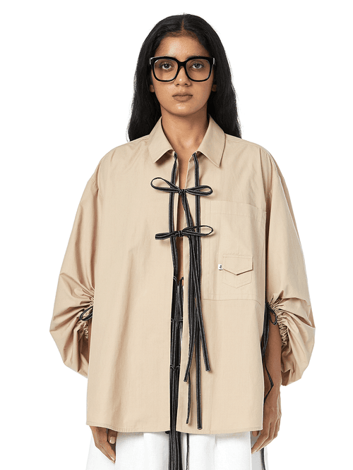 RUCHED SLEEVE OVERSIZED SHIRT