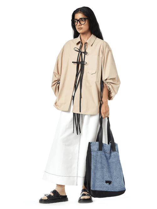 RUCHED SLEEVE OVERSIZED SHIRT