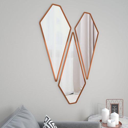 Modern Diamond Shape Vanity Mirrors Set of 3 with Copper Finish Frame