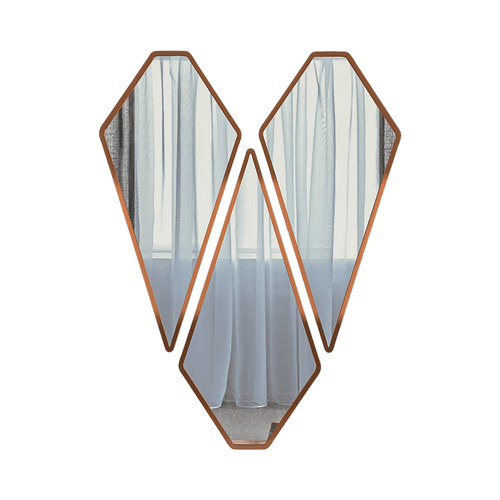 Modern Diamond Shape Vanity Mirrors Set of 3 with Copper Finish Frame
