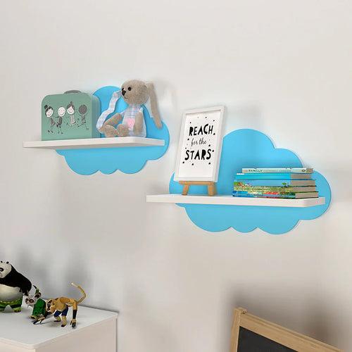 Blue Cloud Shaped Wooden Wall Shelf for Kids