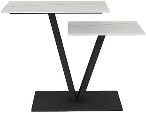 Contemporary 2 Tier White Marble Black Console Table