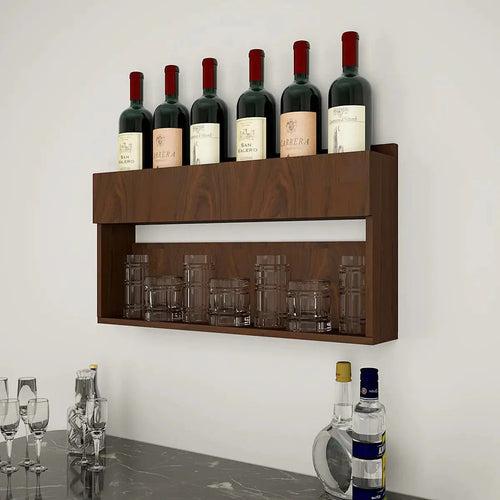 Modish Look Backlit MDF Mini Bar Shelf in Walnut Finish