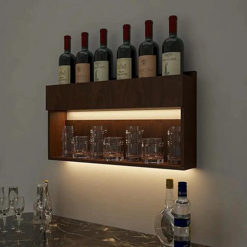 Modish Look Backlit MDF Mini Bar Shelf in Walnut Finish